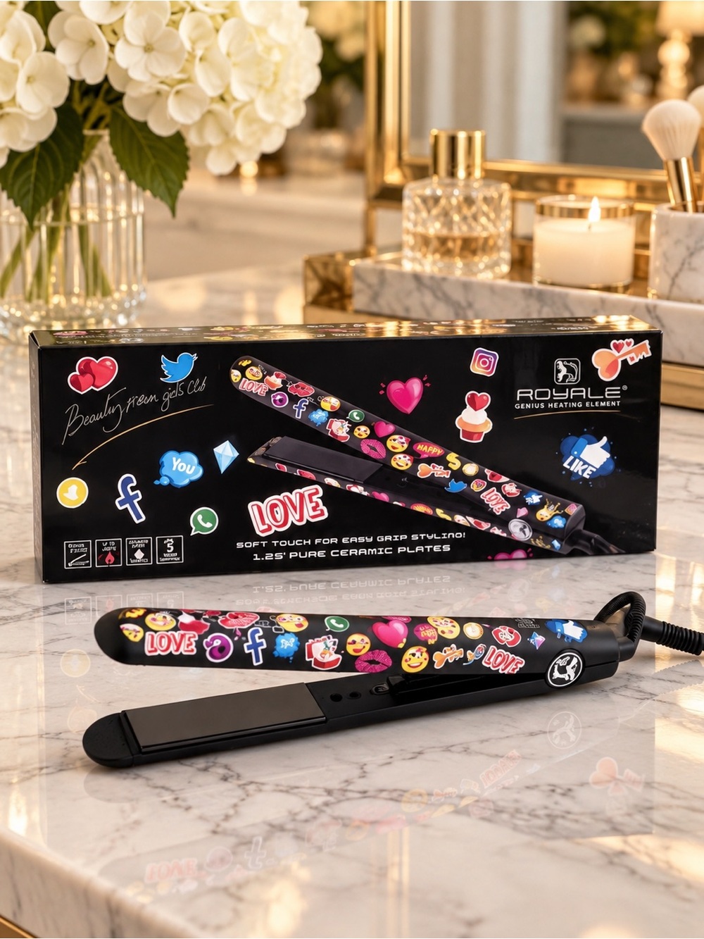 Royale Platinum Genius Emoji 1.25” Ceramic Flat Iron NWT Sealed